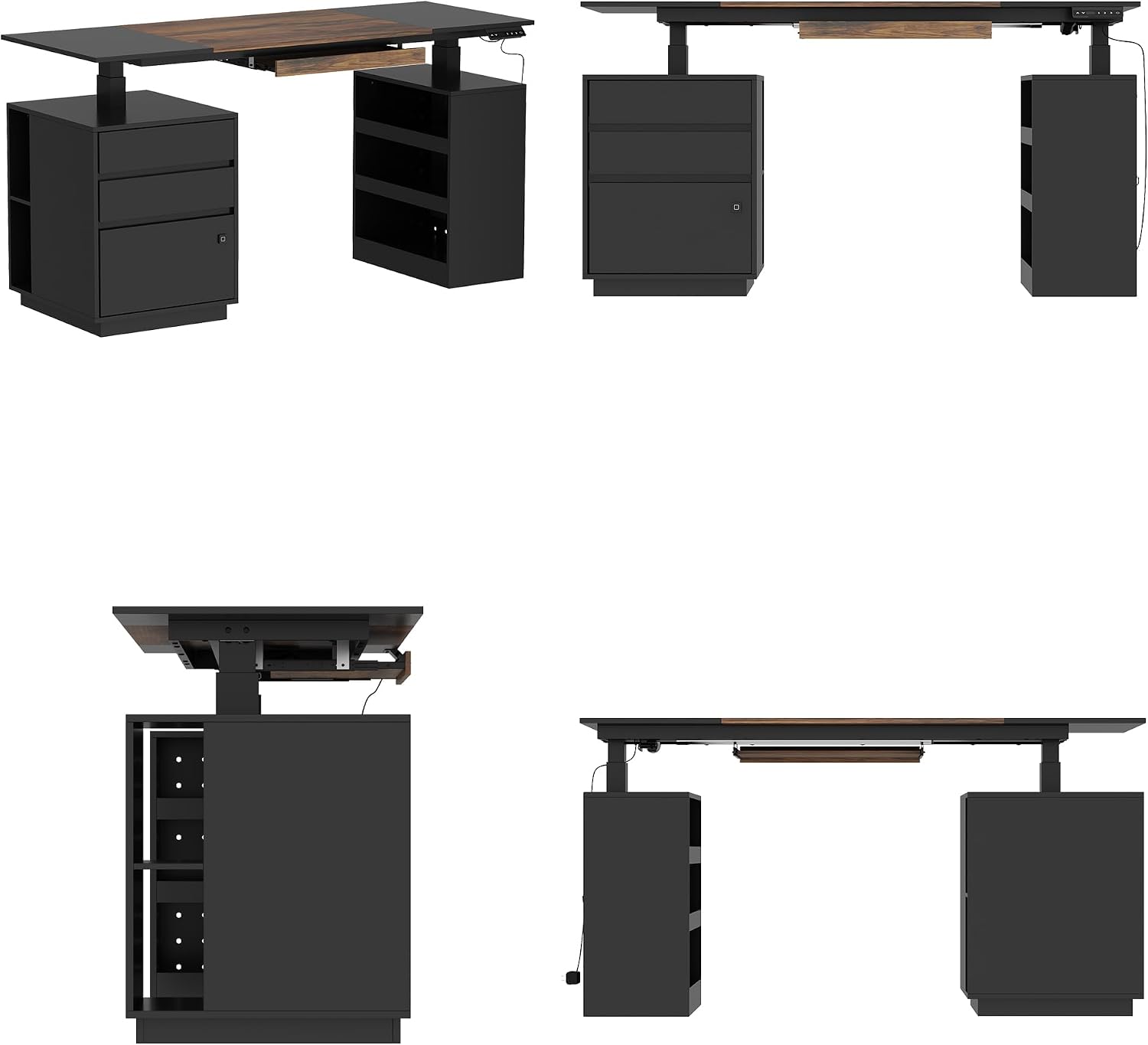 63' W Height Adjustable Standing Desk with Drawers & Fingerprint Lock, Electric Stand up Desk with Metal Pegboard, I Shaped Home Office Table Corner Computer Workstation, Black (29.8'-45.3' H)