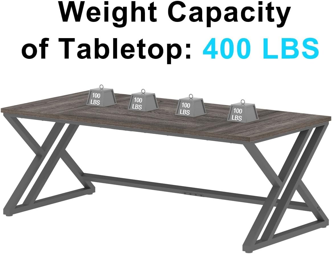 LVB Long Rustic Computer Desk, Industrial Large Wood Metal Office Desk, Modern Pc Study Gaming Writing Table for Two Person, Workstation Executive Desk for Home Bedroom Living Room, Dark Gray, 70 Inch