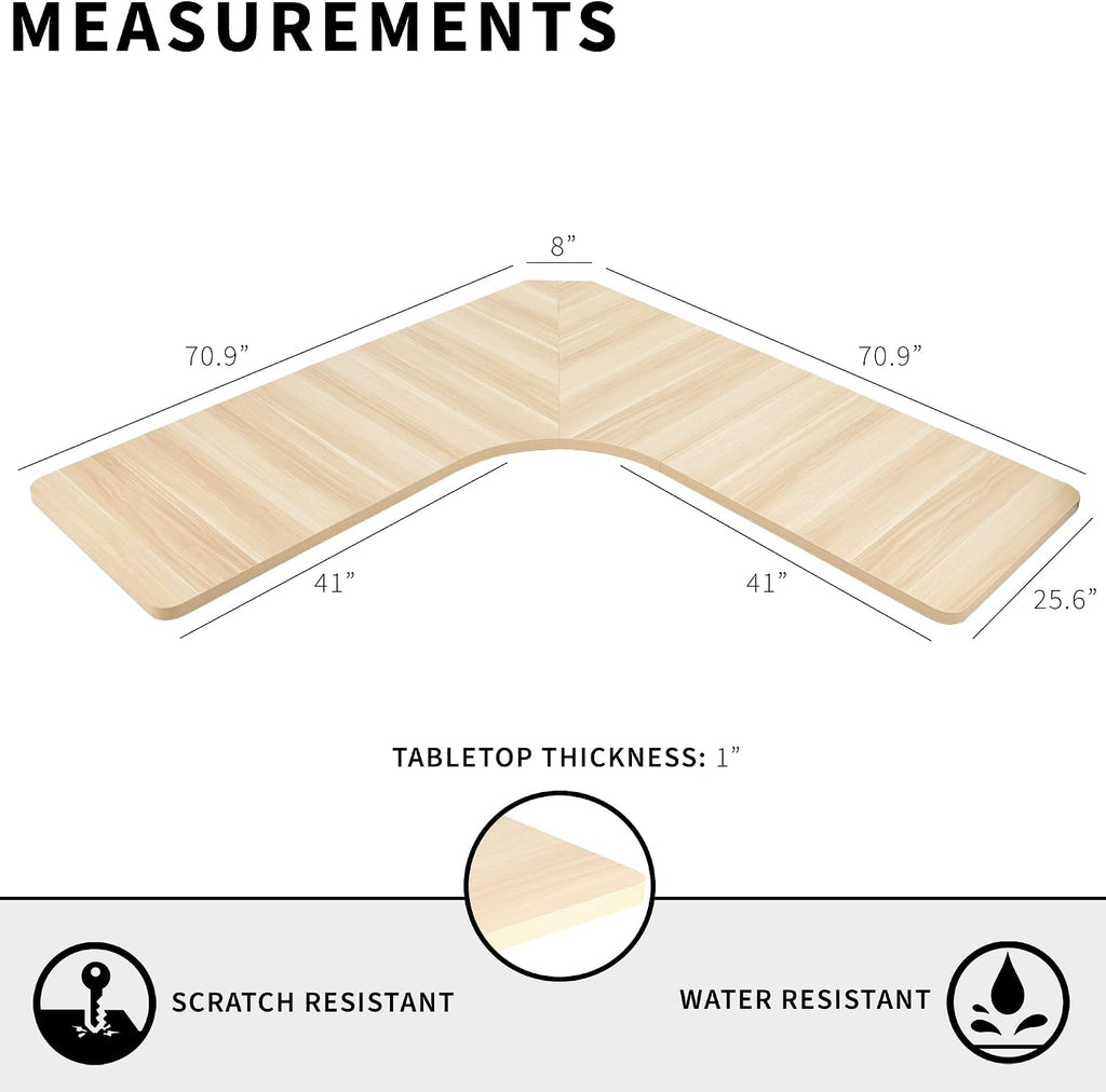 VIVO Universal 71 x 71 inch Curved Corner Table Top for L-Shape Sit to Stand Height Adjustable Home and Office 3-Leg Desk Frames, Light Wood Desktop, DESK-TOP2CC