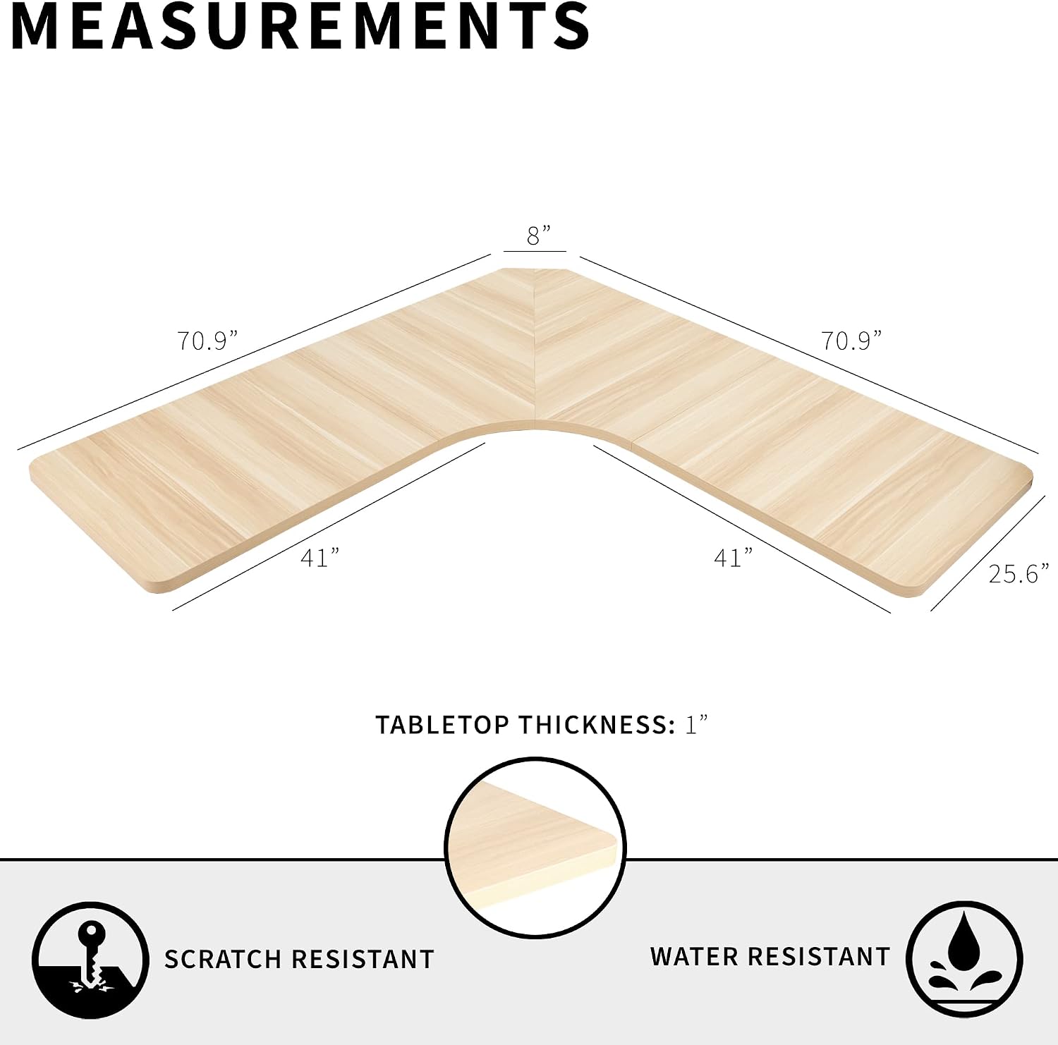 VIVO Universal 71 x 71 inch Curved Corner Table Top for L-Shape Sit to Stand Height Adjustable Home and Office 3-Leg Desk Frames, Light Wood Desktop, DESK-TOP2CC