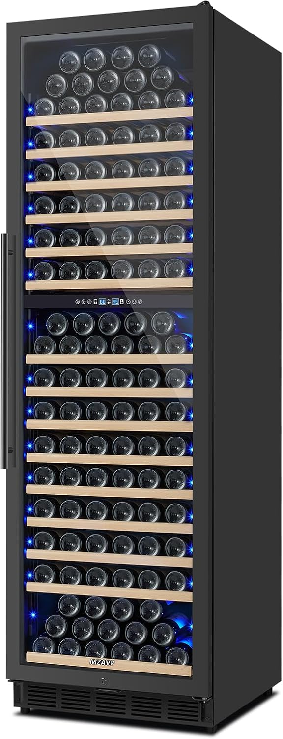 200 Bottle Dual Zone Wine Fridge, 24 Inch Large Wine Cooler Refrigerator Built-In or Freestanding, Tall Wine Cooler with Upgraded Compressor, Temperature Memory, Low Noise and Fast Cooling