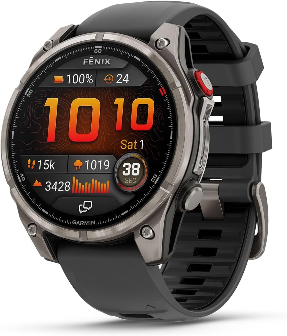 PlayBetter Garmin Fenix 8 Pro AMOLED Sapphire (47mm, Titanium/Graphite) Multisport GPS Smartwatch Bundle - 1.4' Touchscreen, inReach Technology Wireless Running Earbuds