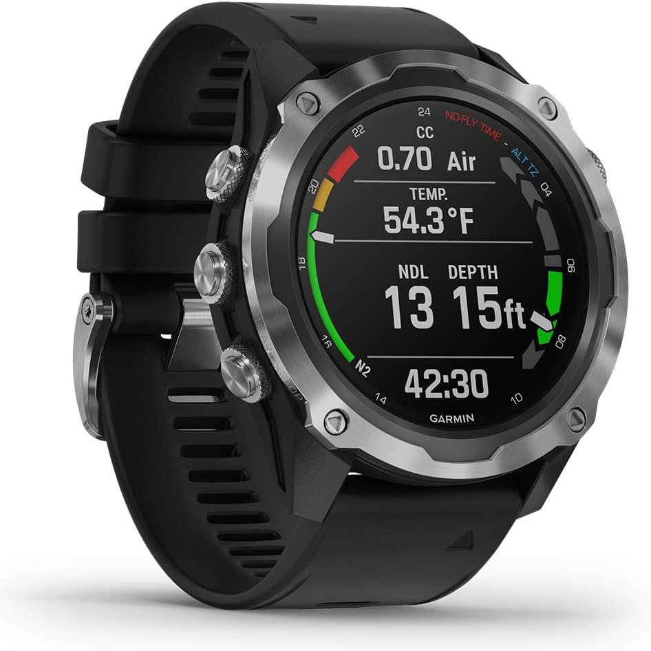 PlayBetter Garmin Descent Mk2 (Stainless Steel/Black) Dive Computer Watch Bundle - Air Integration, Multisport Training Features - Includes Waterproof Dry Bag Set