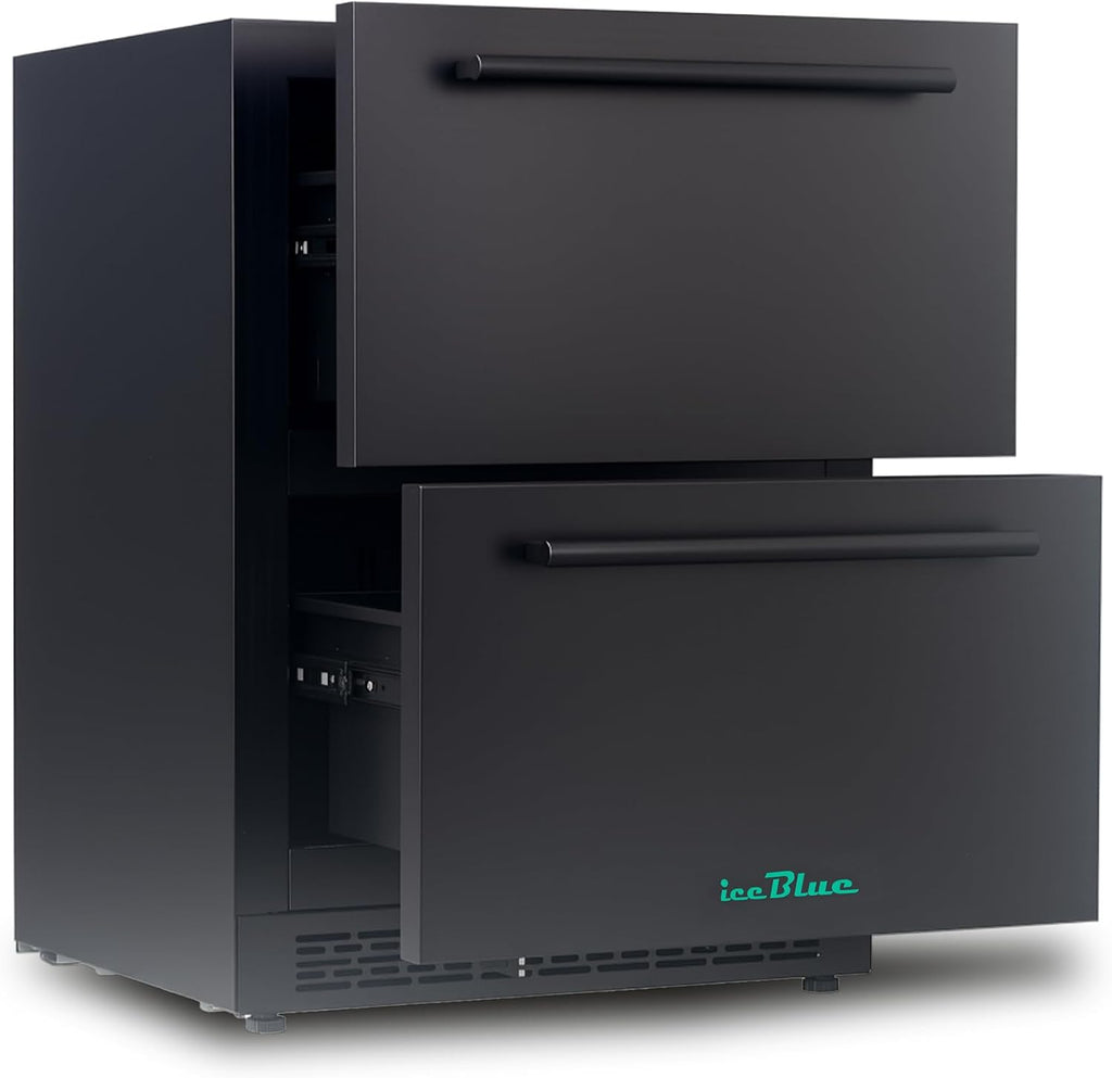 Iceblue Drawer Refrigerator, 24 Inch 5.12Cu.Ft Under Counter Drawer Fridge, Stainless Steel Freestanding Beverage Refrigerator, 34~50℉ Fast Cooling Wine Fridge for Home, Bar, Gift - Black