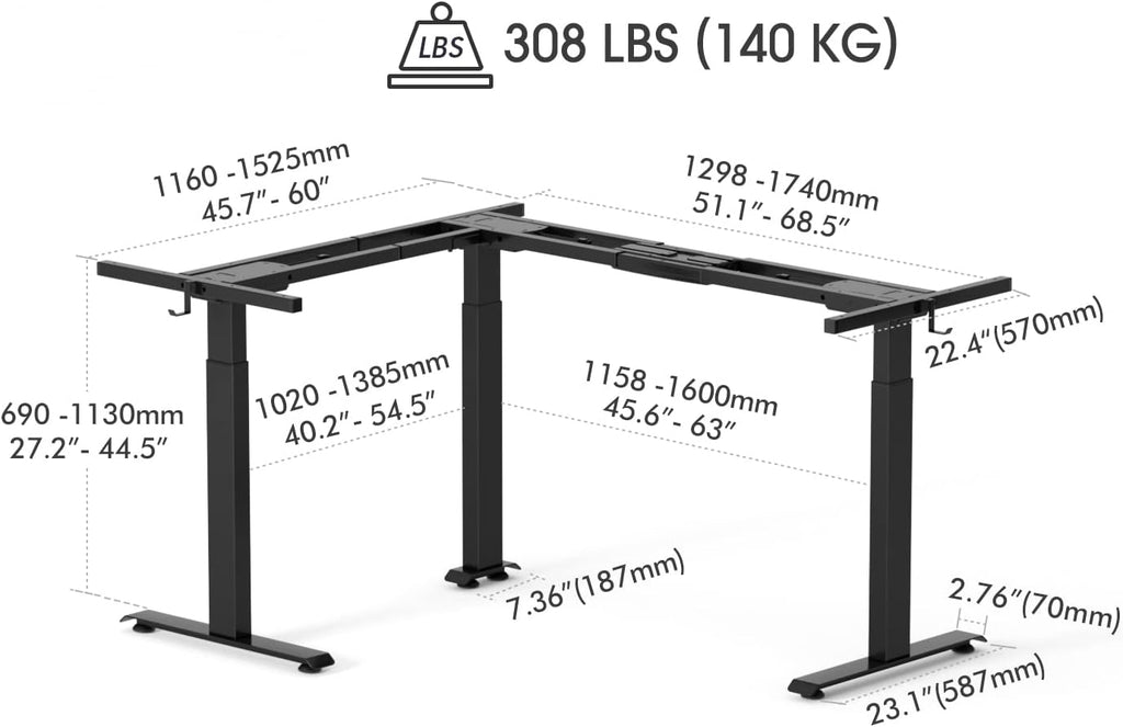 FEZIBO 75 Inches, Supports Over 300lbs, Large L Shaped Standing Desk, Electric Height Adjustable L Shaped Desk, Suitable for Home Office, Rustic Brown Top/Black Frame