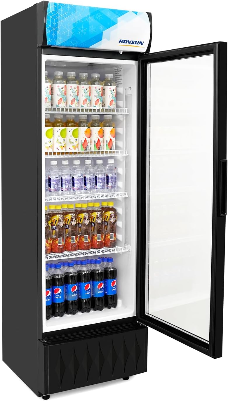 ROVSUN 8.5 Cu.Ft Commercial Refrigerator Display Refrigerator ETL NSF Certified, Slim Commercial Beverage Cooler Glass Door Merchandiser Drink Fridge w/Adjustable Shelves LED Light for Bar Restaurant