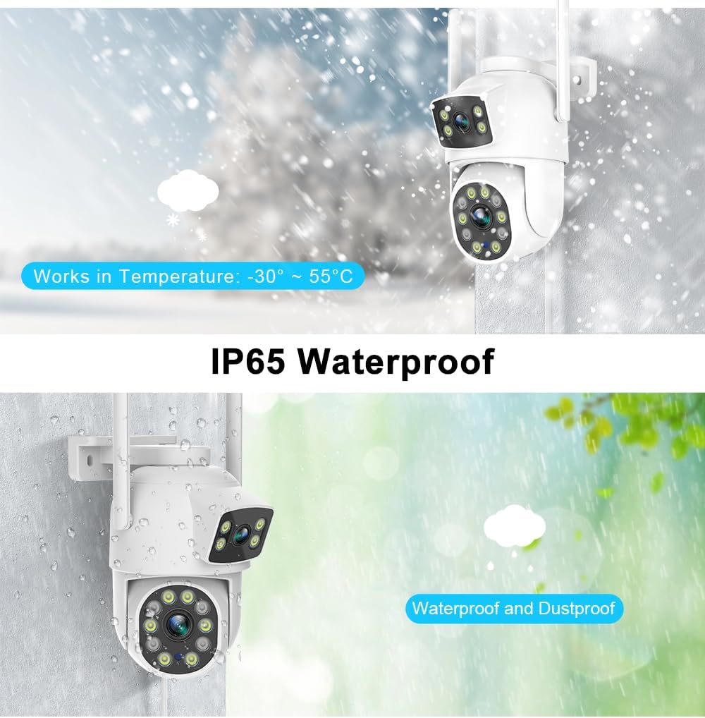 EVERSECU Dual Lens Linkage 6MP WiFi PTZ Security Camera Outdoor, 360° View, Auto Tracking, Motion Detection, Color Night Vision, 2-Way Audio, Compatible with Alexa(4pack)