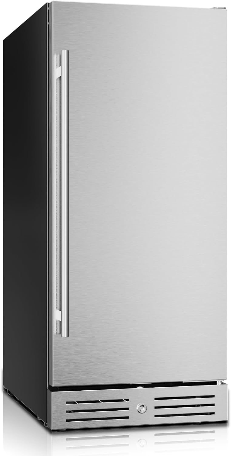 Yeego 15 Inch Beverage Refrigerator, 100-Can Beverage Cooler with Lock & Auto Defrost, Stainless Steel Indoor & Covered Outdoor Beverage Fridge, Freestanding or Under Counter for Beer, Soda & Wine