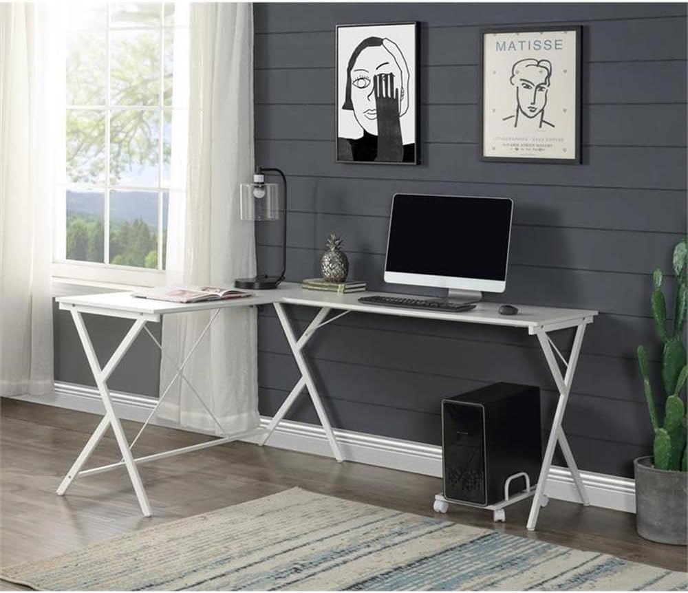 Acme Demas Wooden Top L-Shaped Computer Desk with Computer Holder in White