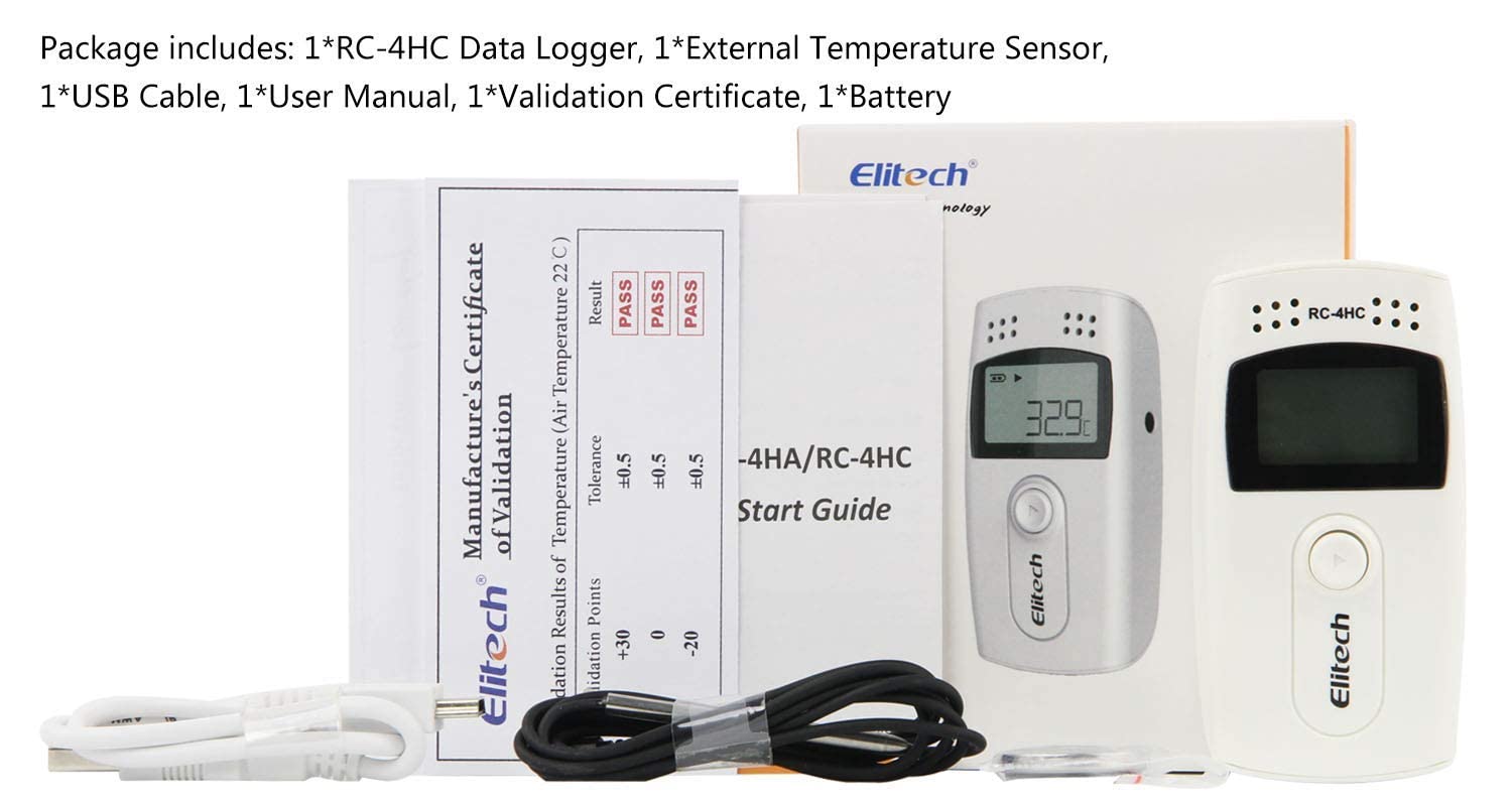 Elitech Digital Temperature Humidity Data Logger Medical Refrigerator Thermometer Vaccine Fridge Temperature Monitor, RC-4HC, 5 Pack