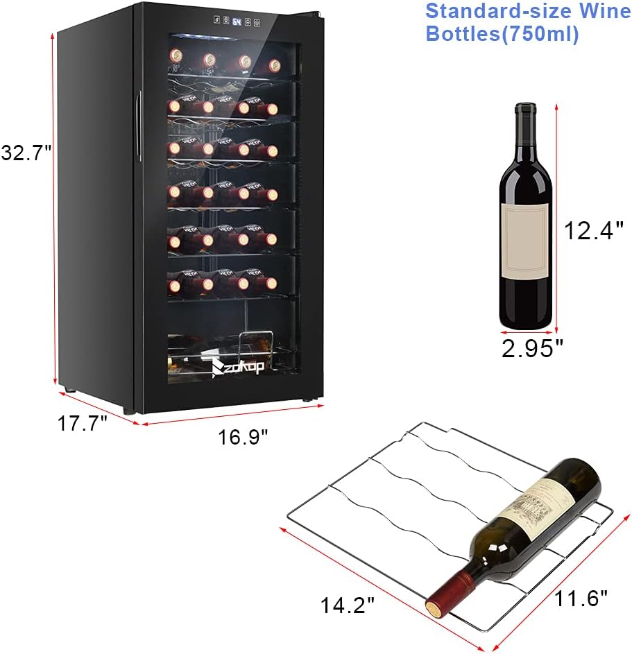 Winado 28 Bottle Wine Cooler Refrigerator, Freestanding Compressor Wine Chiller w/Adjustable Temperature, Compact Mini Wine Fridge with Digital Control & Removable Shelves & Double-layer Glass Door