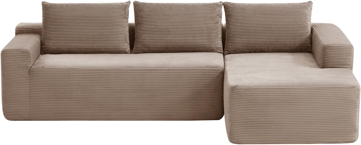97' Cloud Sectional Couch,Modern Modular Sectional Sofa with Deep Seat,Corduroy Boneless Couches with L-Shape Chaise for Living Room Bedroom,No Assembly Required (Camel, 97' Right Facing Chaise)