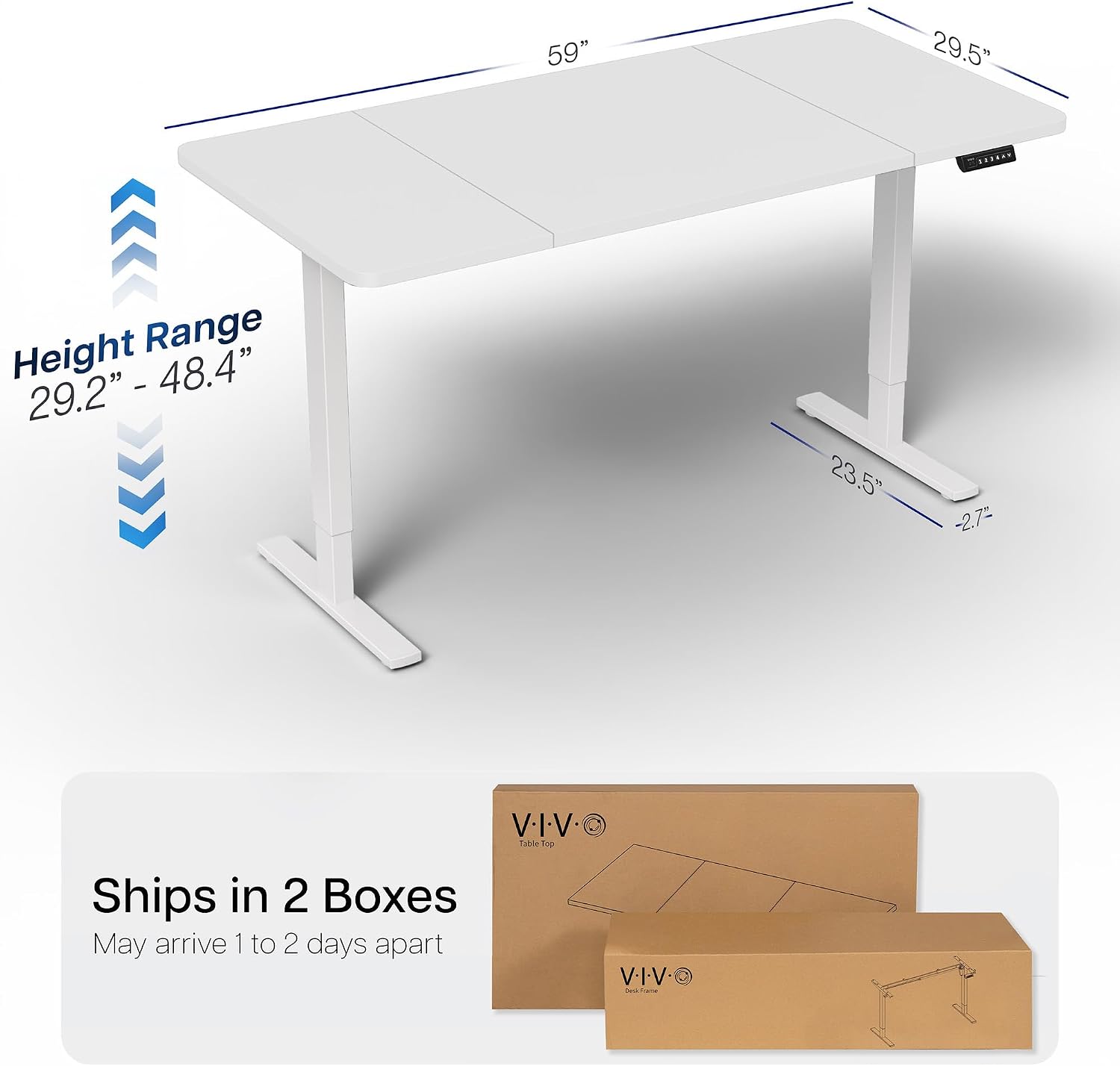 VIVO Electric 60 x 30 in Standing Desk, Memory Height Adjustment, 1B Series, Holds 220 lbs, White Top White Frame, DESK-KIT-1W6W-30