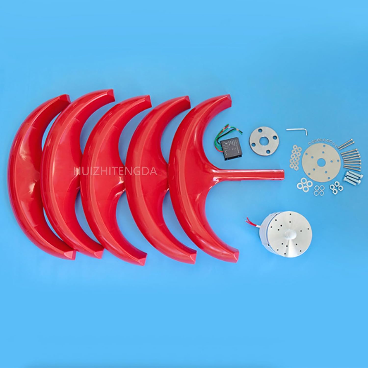 5 Blades 3Phase Alternator, 3000W Vertical Wind Turbine Generator Windmill 12V 24V 48V Set with Controller Suitable for Courtyard Lighting(Red)