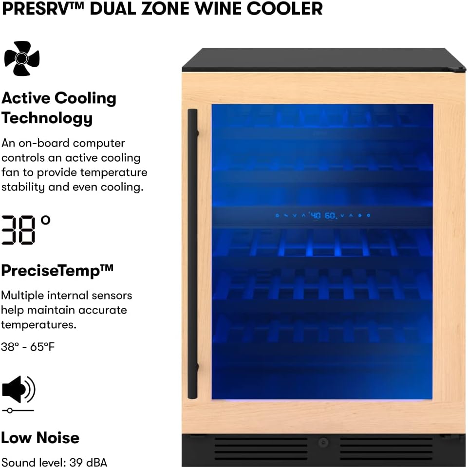 Zephyr Presrv 24 Inch Wine Fridge Dual Zone Panel Ready Under Counter - Wine Cooler Cellars Small Cabinet Wine Refrigerator Home Bar Chiller Freestanding ENERGY Star certified, 45 Bottles