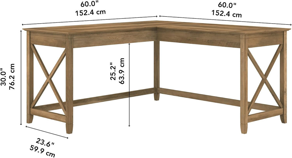 Bush Home Key West 60W Modern Farmhouse L Shaped Desk in Reclaimed Pine, 60-Inch Corner Computer Table for Home Office Workspace