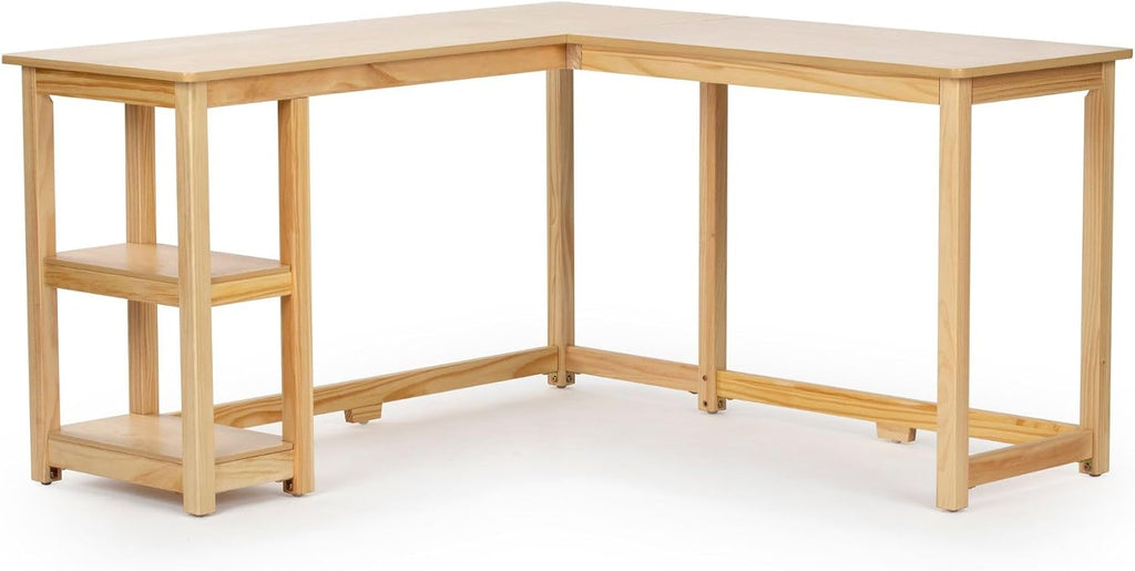 Plank+Beam Solid Wood Corner Desk with Shelves, L-Shaped Desk for Bedroom, Home Office Study Desk, 55.25 Inch