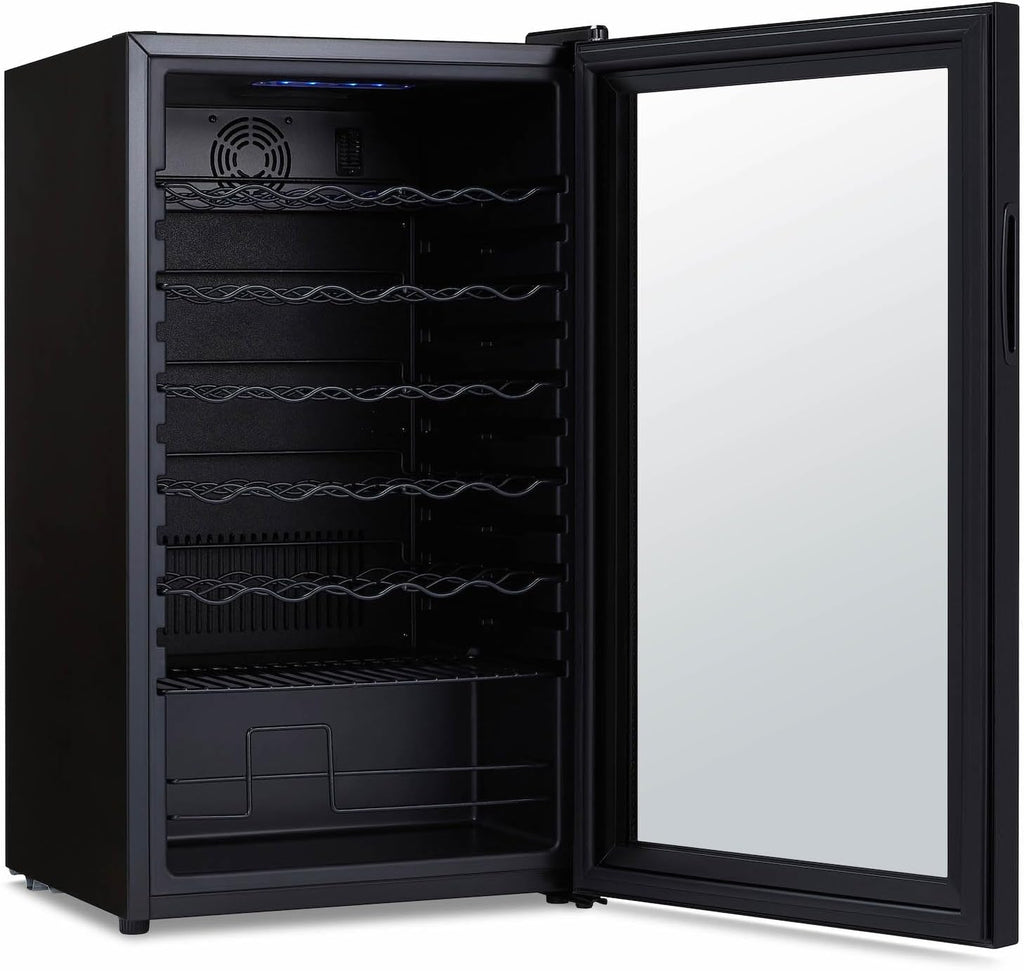 Newair 34 Bottle Wine Cooler Refrigerator | Shadow Series | Freestanding Mirrored Wine and Beverage Fridge with Double-Layer Tempered Glass Door & Compressor Cooling For Reds, Whites, & Sparkling Wine