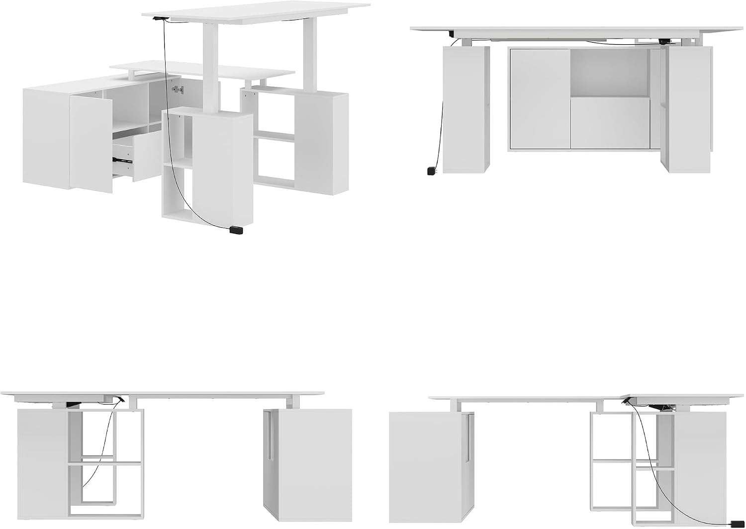 63' W Height Adjustable Standing Desk with Drawers & Cabinet, Electric Stand up Desk with Storage, C Shaped Home Office Table Corner Computer Workstation, White (28.1'-46.6' H)