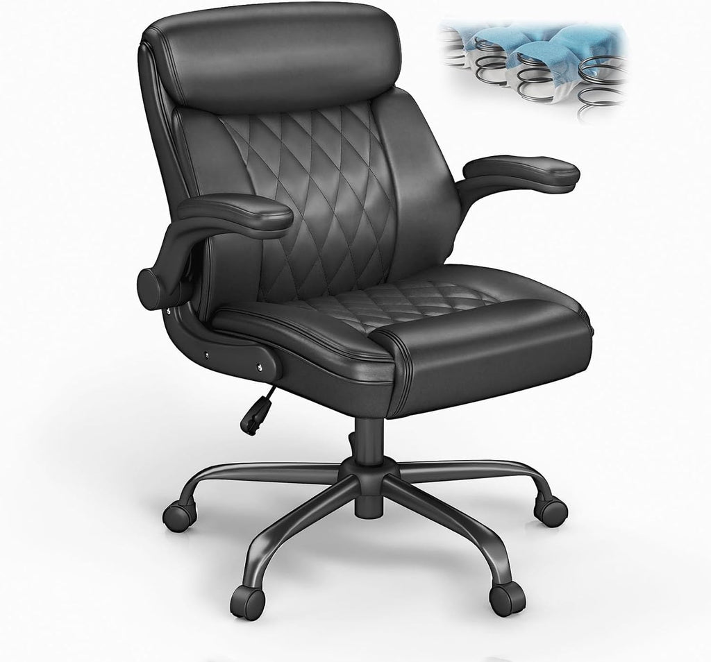 AnyGod Ergonomic Mid-Back Desk Chairs Comfy for Home Office with Flip-up Armrests, Lumbar Support, Adjustable Height and Swivel Rolling Wheels