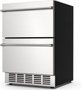 Mojgar 24 Inch Under Counter Double Drawer Fridge,Two Drawer Refrigerator Indoor Beverage Refrigerator, Stainless Steel Beverage Fridge for Home & Commercial Use (Foam Door)