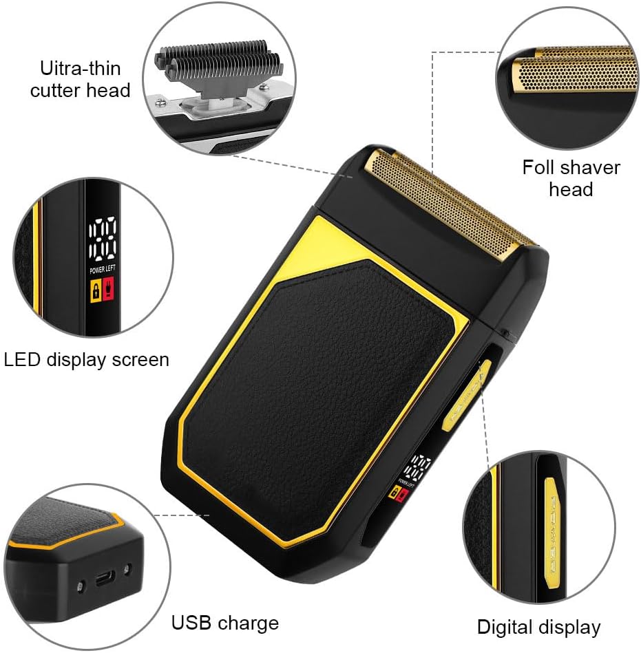 Electric Foil Shavers for Men, Razor for Face - 2 Floating Blades, IPX7 Waterproof, LED Display, Rechargeable,Wet/Dry Hair Beard Trimmer for Travel & Home