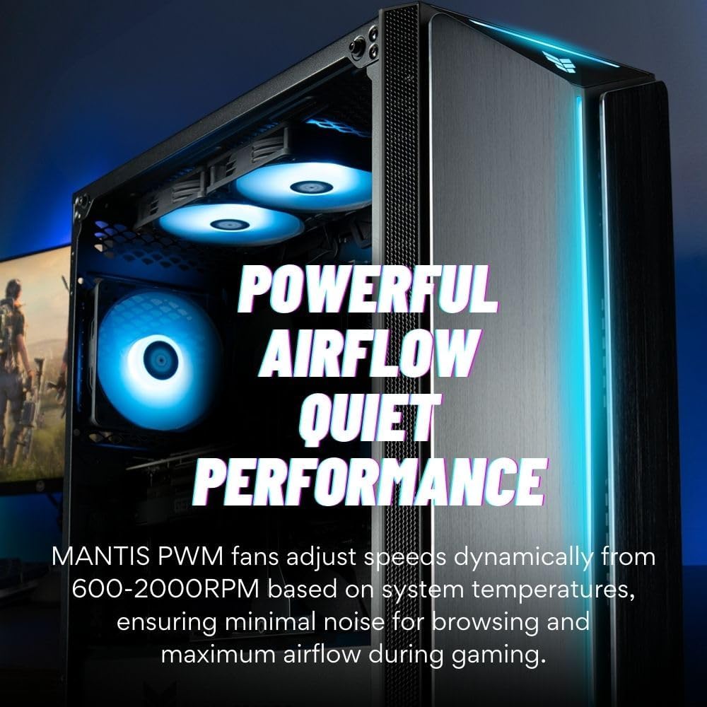 Mantis V2 - RTX 5070, 24-Core i9-14900KF, 32GB DDR5 RAM, 1TB NVME Gen4 SSD, 360mm Liquid Cooled Gaming Desktop PC w/Windows 11 Pro, 3-Year Warranty, RGB Keyboard+Mouse, Internal Wi-Fi 6E, 3X DP & HDMI