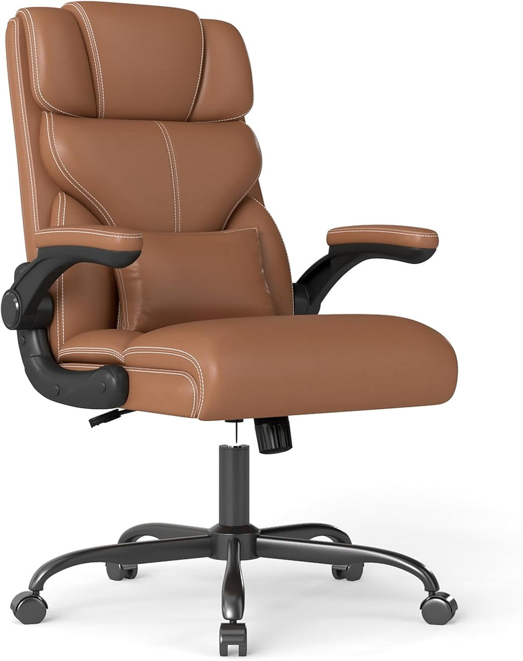 Executive Office Chair with Flip-up Armrests,Ergonomic Computer Desk Chairs,Mid-Tall Back Leather Office Chair 400 Lbs,Lumbar Support Swivel PC Chair with Rocking Function