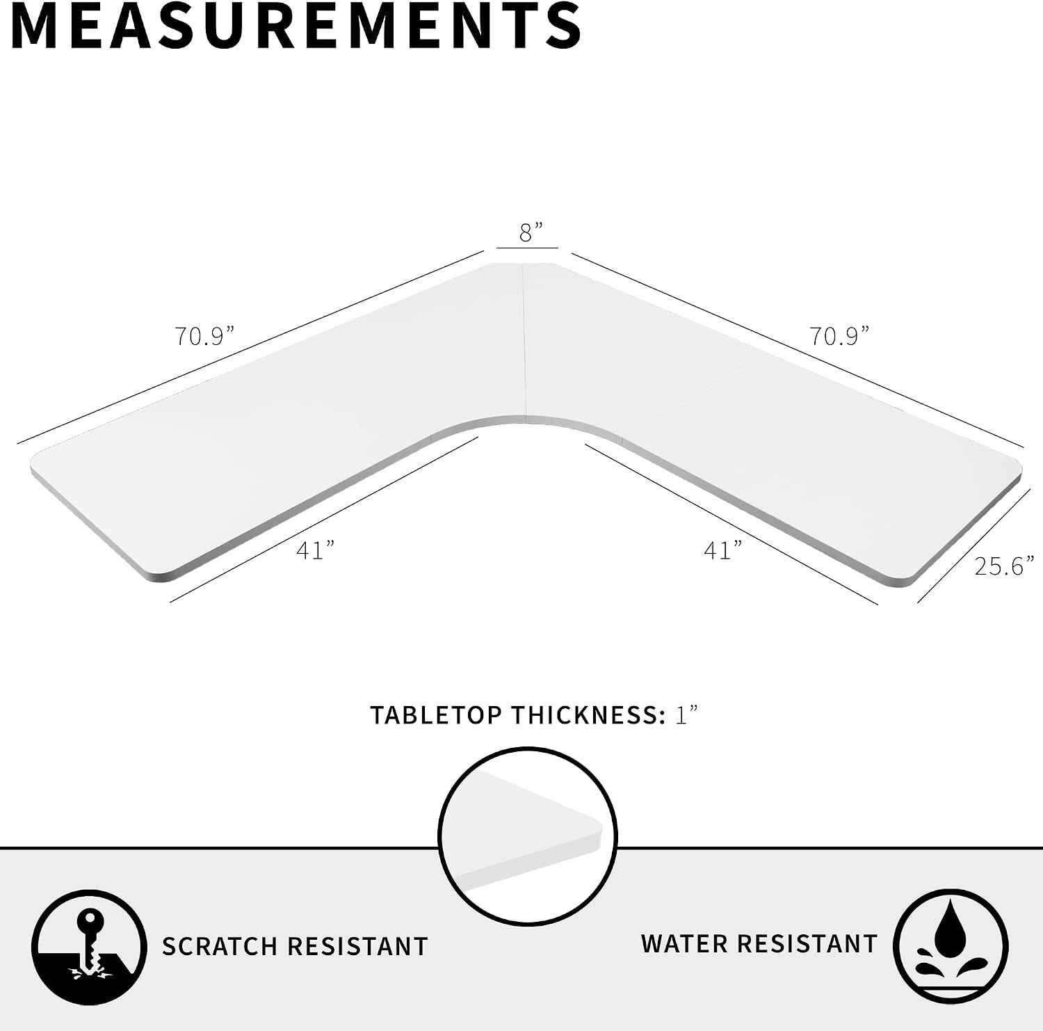 VIVO Universal 71 x 71 inch Curved Corner Table Top for L-Shape Sit to Stand Height Adjustable Home and Office 3-Leg Desk Frames, White Desktop, DESK-TOP2CW