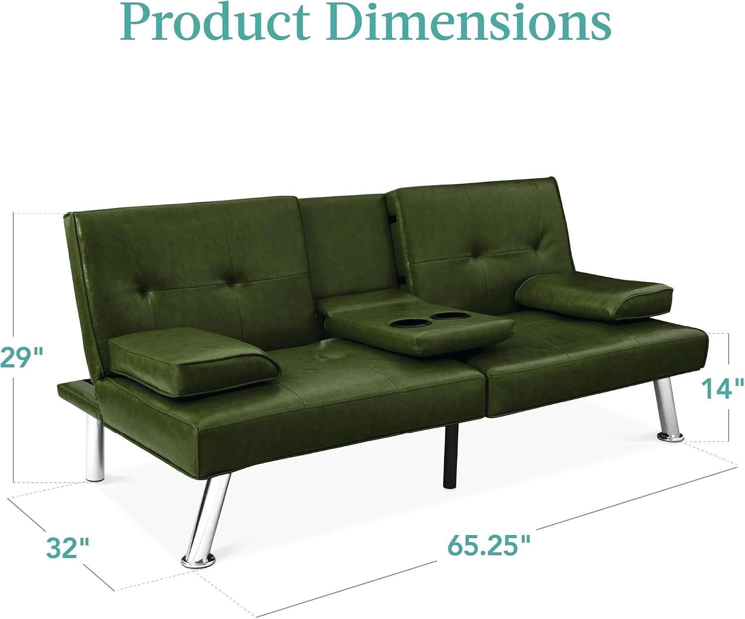 Best Choice Products Faux Leather Upholstered Modern Convertible Futon, Adjustable Folding Sofa Bed, Guest Bed w/Removable Armrests - Dark Green