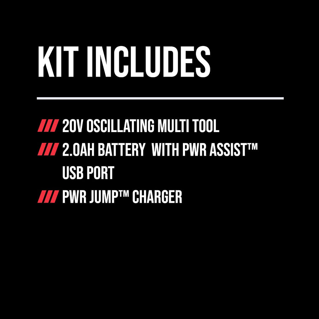SKIL PWR CORE 20 Brushless 20V Oscillating Tool Kit with 35pcs Sanding Paper, 3 Blades, Sanding Pad, Rigid Scraper, Accessory Case, Includes 2.0Ah Lithium Battery & PWR JUMP Charger - OS5937-10