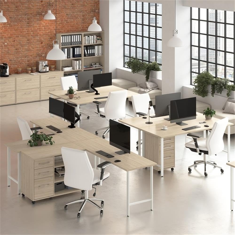 Bush Business Furniture Hustle 60W x 30D L Shaped Computer Desk with Metal Legs in Natural Elm, Modular Corner Table for Home and Professional Office