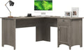 Bush Home L Shaped Desk with Storage for Home Office, Modern Farmhouse Corner Table with Drawers and Cabinets, Salinas Collection, Driftwood Gray