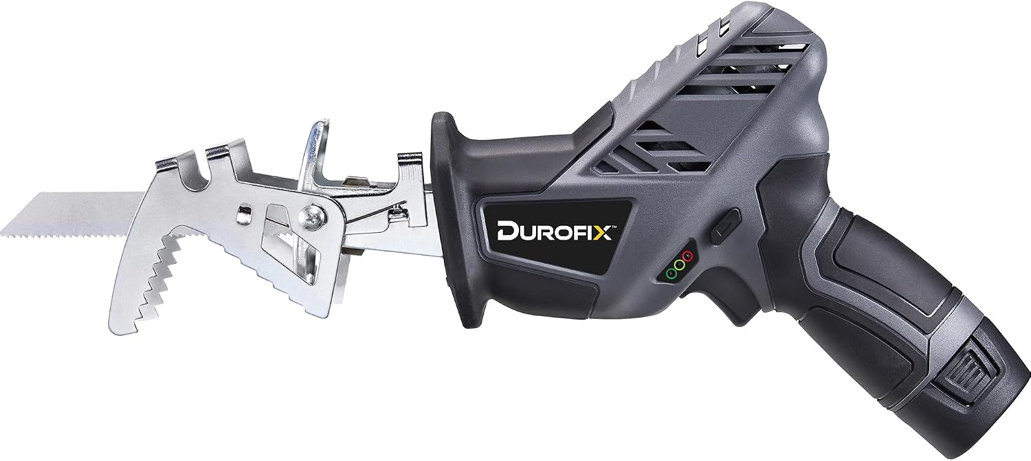 Durofix G12 Series RK12136-2-K2 12V Cordless 3/8' Hammer Drill Power Tool Combo Kit with 3 Inch Compact Cut Off Tool, Reciprocating Saw, 1 Battery & Charger