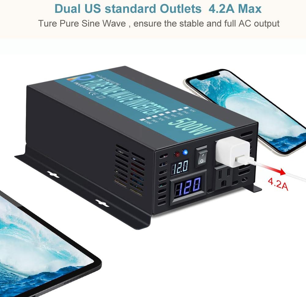 WZRELB RBP-500S-LED 500w Pure Sine Wave Solar Power Inverter 12v 120v 60hz(Black)