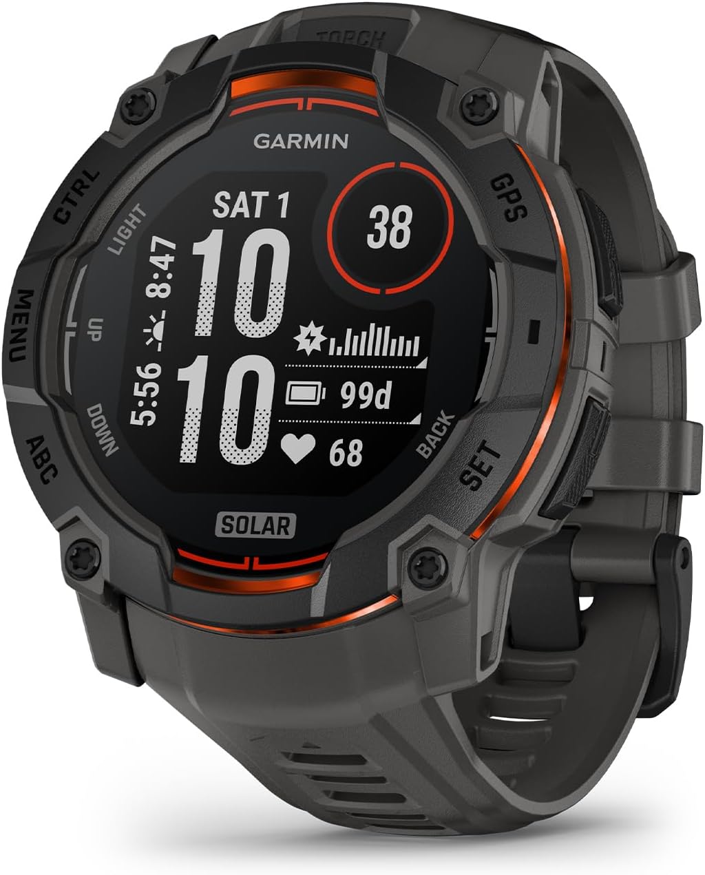 Garmin Instinct 3 Advanced GPS Adventure Watch, Black with Charcoal Band | 50mm Solar Charged Display | Wrist Based Heart Rate Monitor with Signature Stand Power Bundle