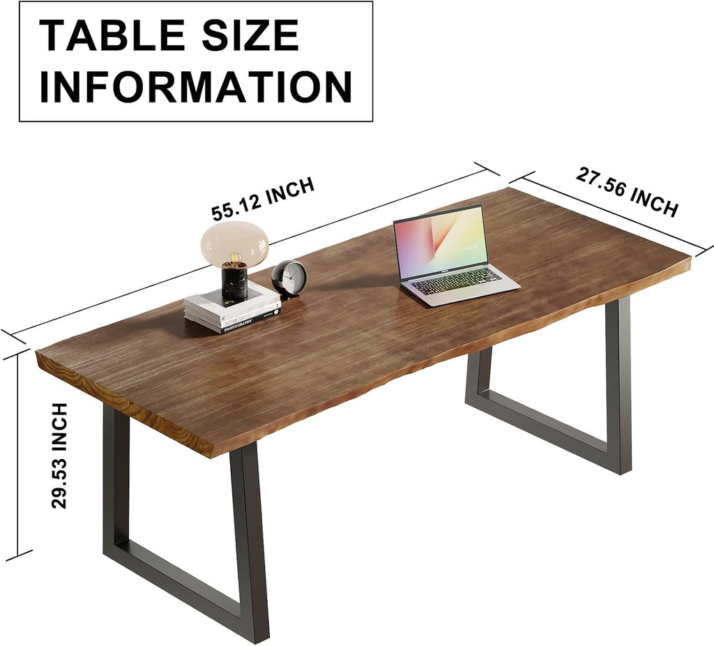 Sihtengxxhongs Solid Wood Computer Desk,Rustic Style 55-inch Large Office Desk- Modern Gaming Working for Home Office, Modern Simple Design, Ideal for Study, Writing, Dining