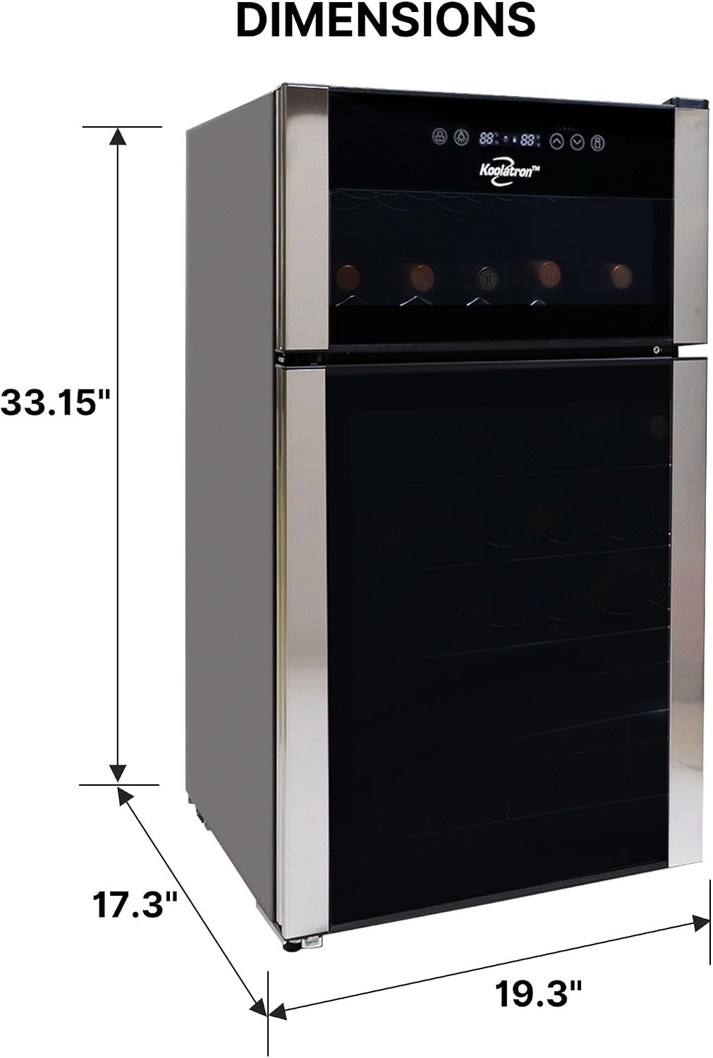 Koolatron 29 Bottle Dual Zone Wine Cooler, Black, 3 cu ft (86L) Compressor Wine Fridge, Freestanding Wine Cellar, Red, White, Sparkling Wine Storage in Home Bar, Kitchen, Apartment, Condo