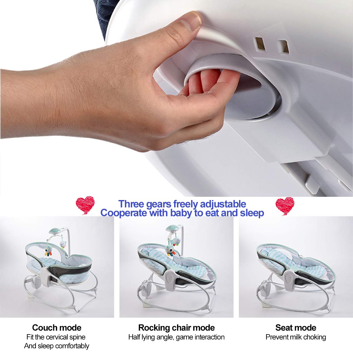 3-in-1 Baby Bouncers, Can sit and Lie Down, Brilliant Bouncer,Rocking Bouncer, Soothing Vibration, 3rd Gear Adjustment, Suitable for Babies Boys/Babies Girls/Newborns Baby