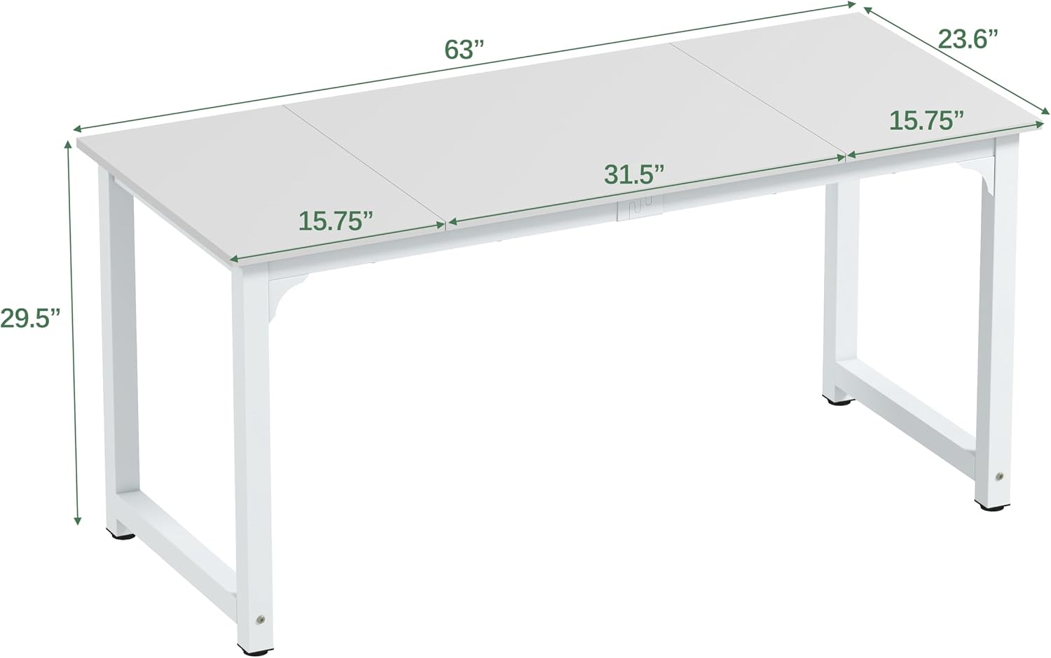 NSdirect Large Office Desk for Home Office, Large 63' Computer Desk Table, Wide Writing Study Desk for 2 Person, Metal Sturdy Frame Thicker Steel Legs,Warm White