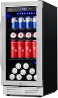 Velivi 15 Inch Beverage Refrigerator and Cooler - 125Cans Capacity Mini Beer Drink Fridge with Glass Door and Lock Under Counter Built-in or Freestanding - for Soda, Beer, Wine - for Home Bar Kitchen