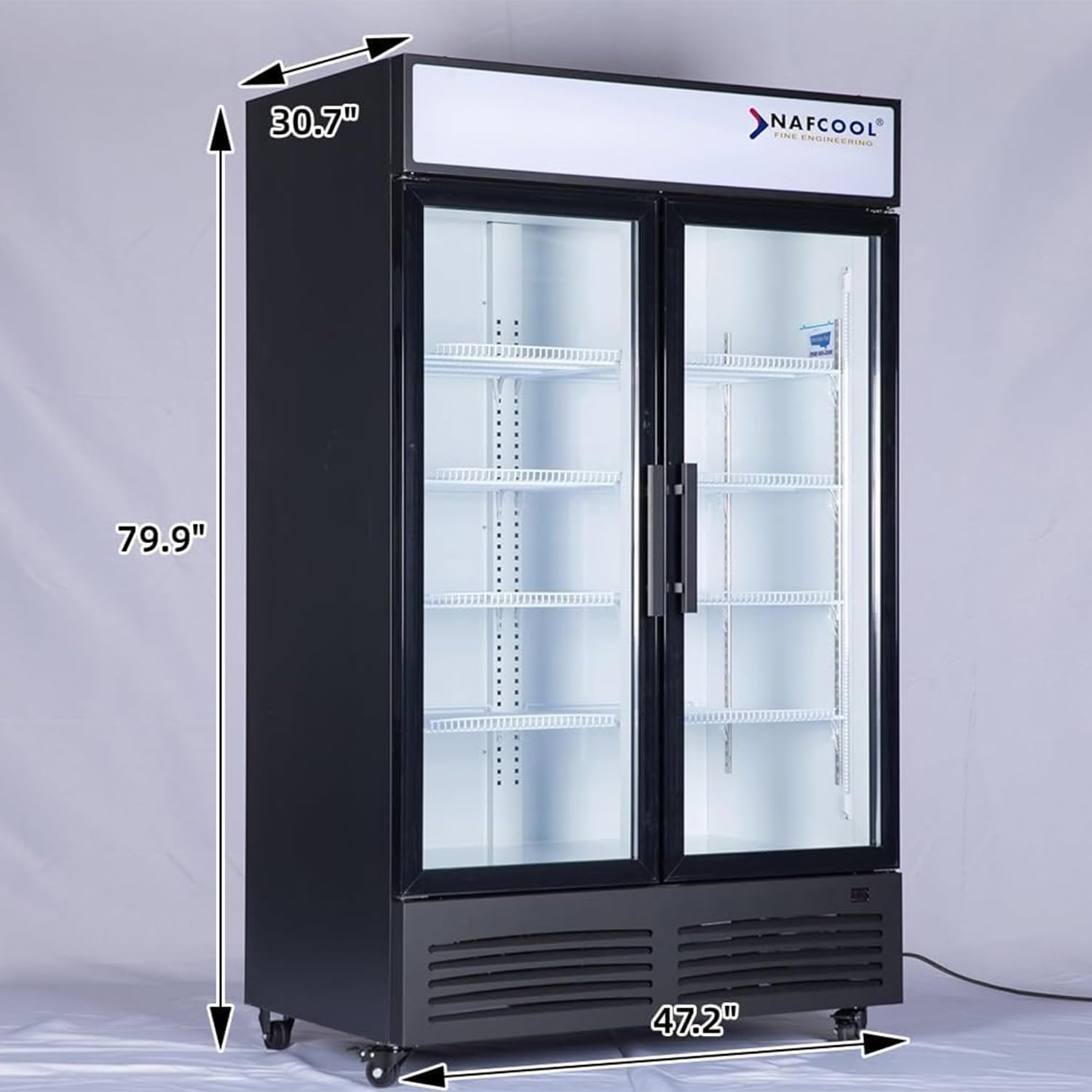 Commercial Flower Beverage Refrigerator Floral Display Fridge,Two Glass Door Drink Cooler with LED Light Adjustable Shelves,ETL Sanitation,43 Cu Ft,47' Wide,Wheels Included