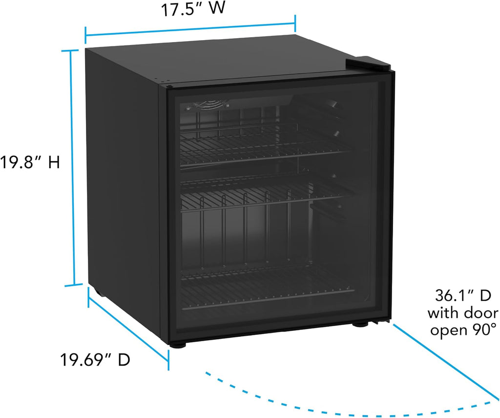 Avanti 60-Can Beverage Center Refrigerator with Glass Door, Adjustable Shelves, Full Range Temperature Control 32°F–50°F, Black