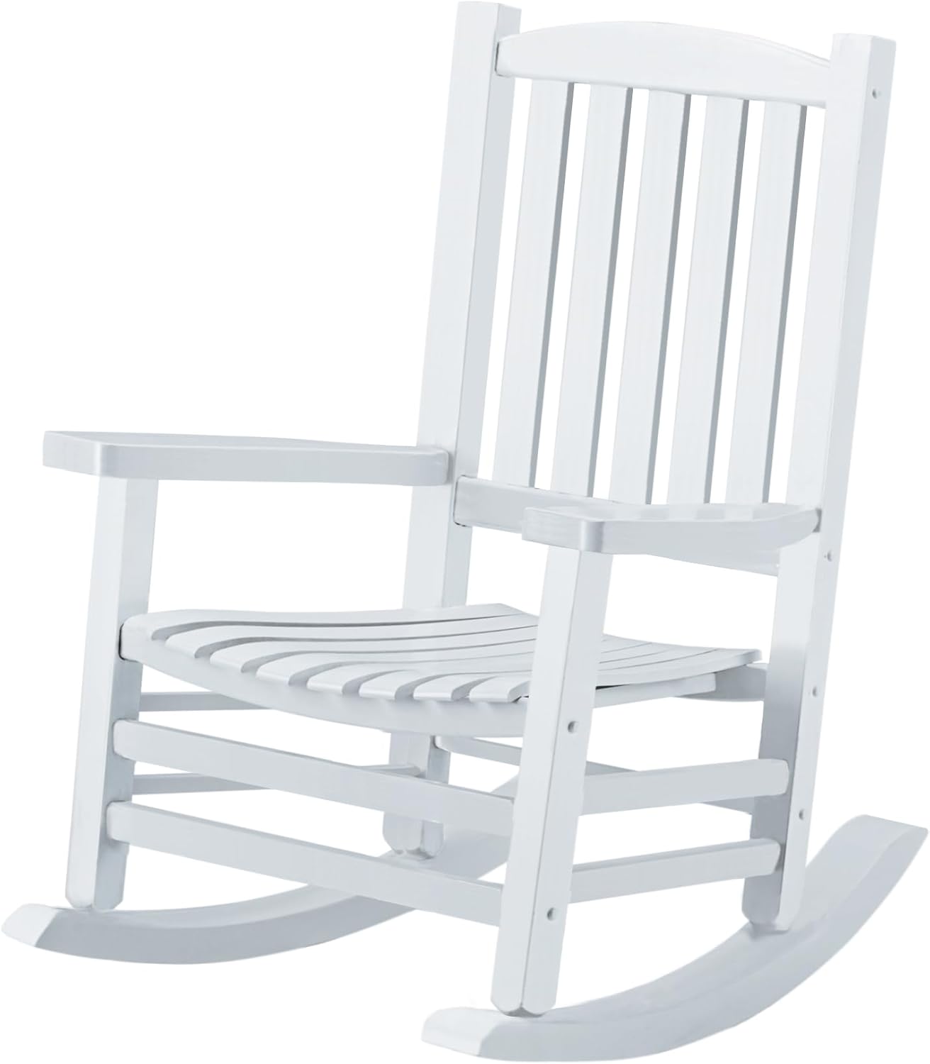 Hupmad Wooden Rocking Chair Outdoor Oversized Porch Rocker Chair,Patio Wooden Rocker with High Back and Armrest,All Weather Rocker Slatted for Backyard,Garden,400 lbs Support,White