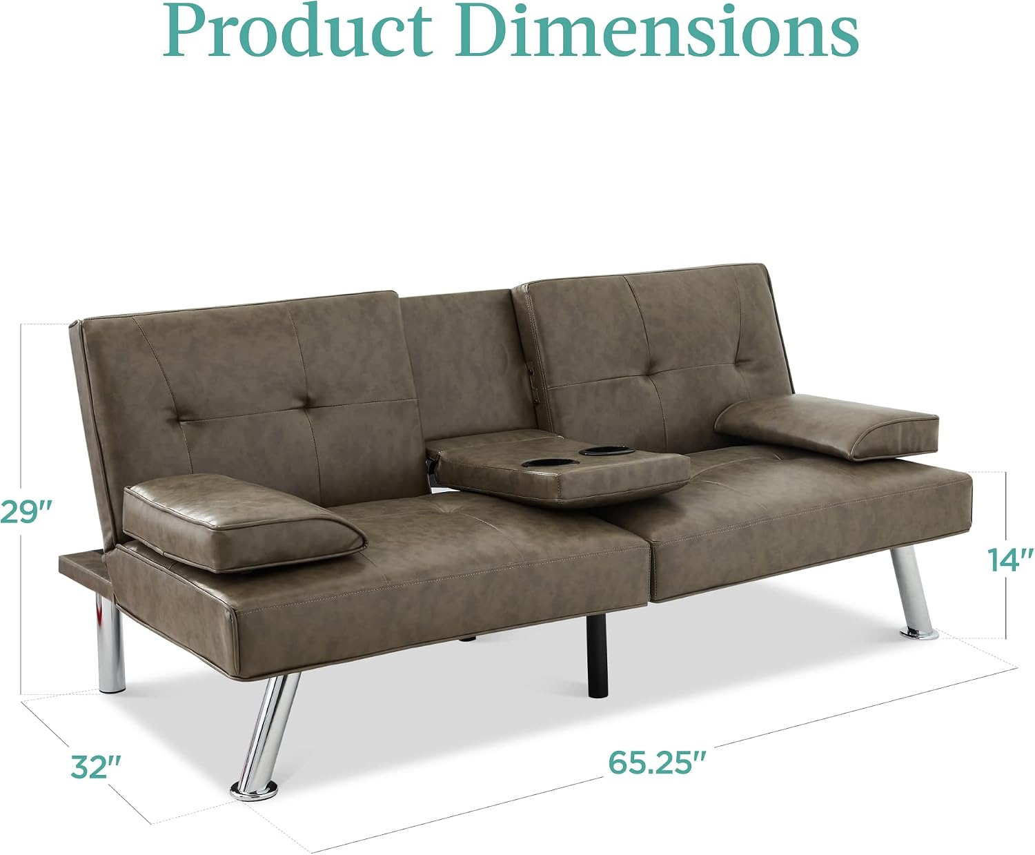Best Choice Products Faux Leather Upholstered Modern Convertible Futon, Adjustable Folding Sofa Bed, Guest Bed w/Removable Armrests - Gray