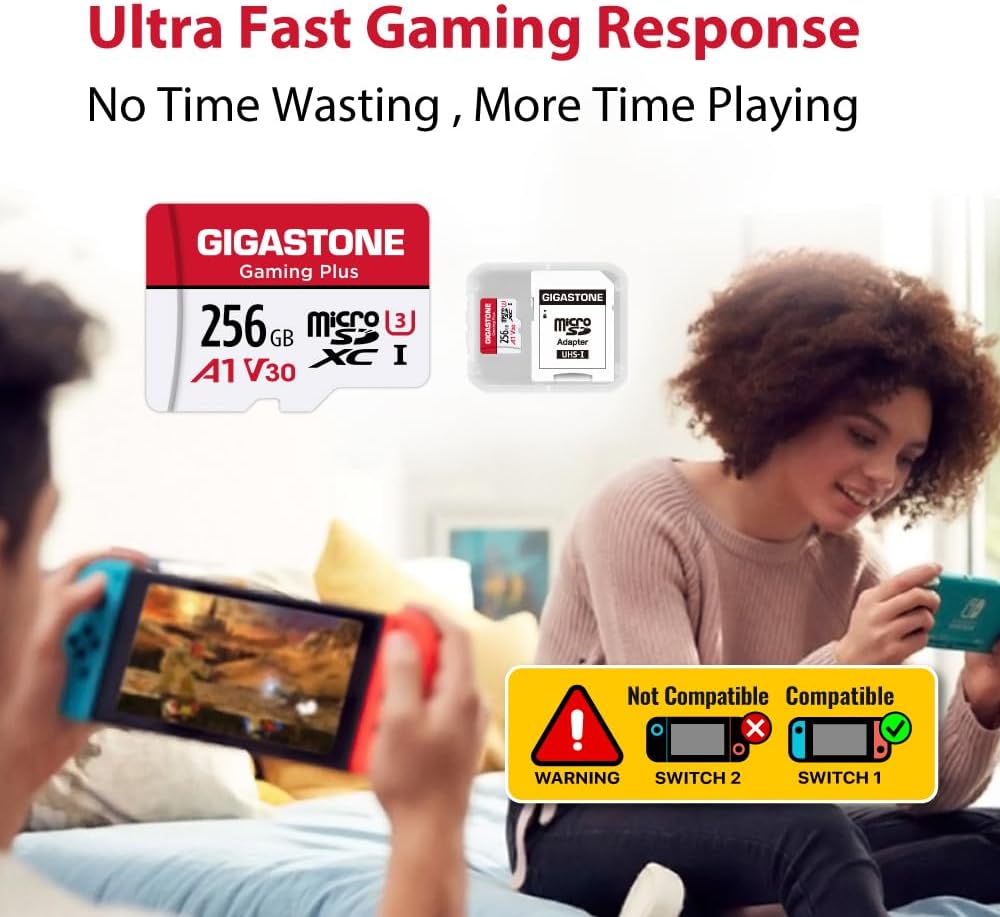 【for Switch 1 Only】 GIGASTONE 256GB Micro SD Card 5-Pack, Gaming Plus, Nintendo-Switch 1 Compatible, R/W 100/60MB/s, 4K Video Recording, Micro SDXC UHS-I A1 U3 Class 10, with Adapters