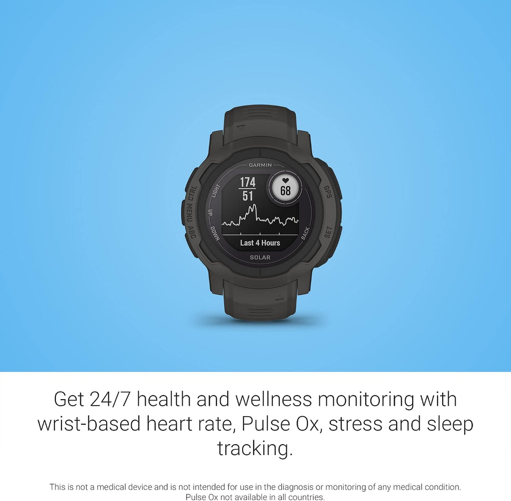 Garmin Instinct 2 Solar, GPS Outdoor Watch, Solar Charging Capabilities, Multi-GNSS Support, Tracbak Routing, Graphite (Renewed)
