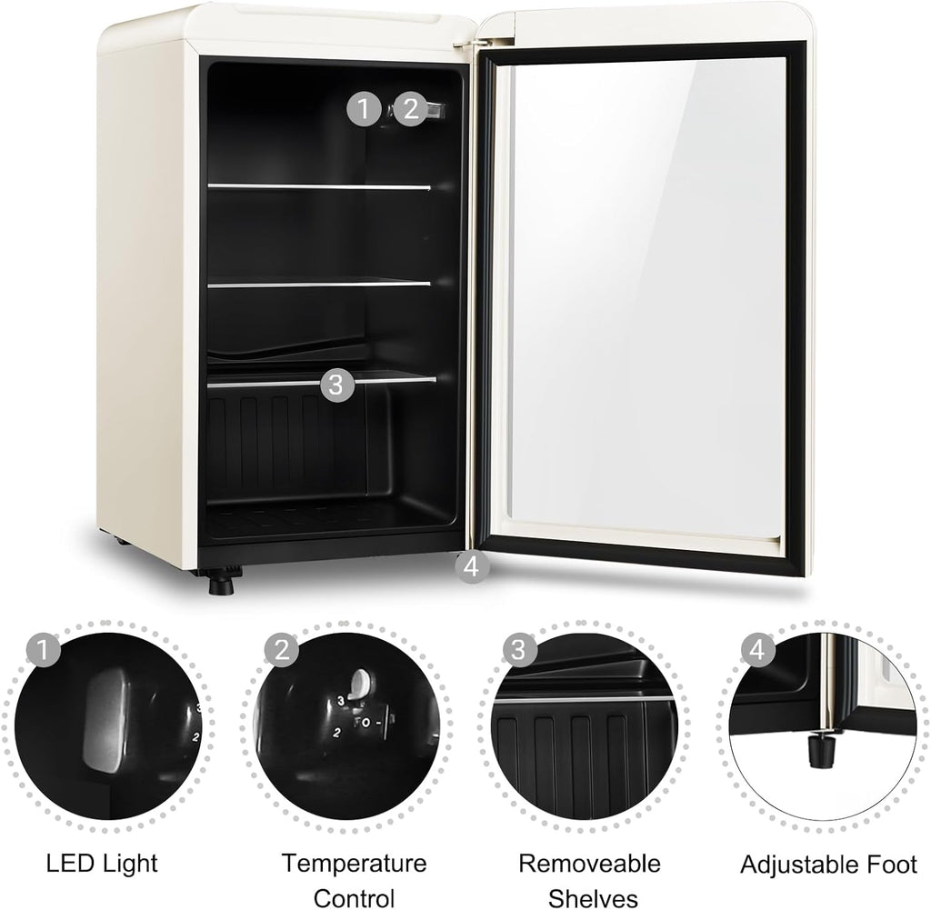 HAILANG Retro Beverage Refrigerator Cooler, 3.2 Cu.ft Mini Fridge with Glass Door for Soda Beer Wine, Beverage Cooler Prefect for Home, Bar