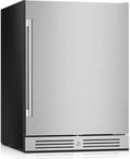 Yeego 24 Inch Beverage Refrigerator, 160-Can Beverage Cooler with Lock & Auto Defrost, Stainless Steel Indoor & Covered Outdoor Beverage Fridge, Freestanding or Under Counter for Beer, Soda & Wine