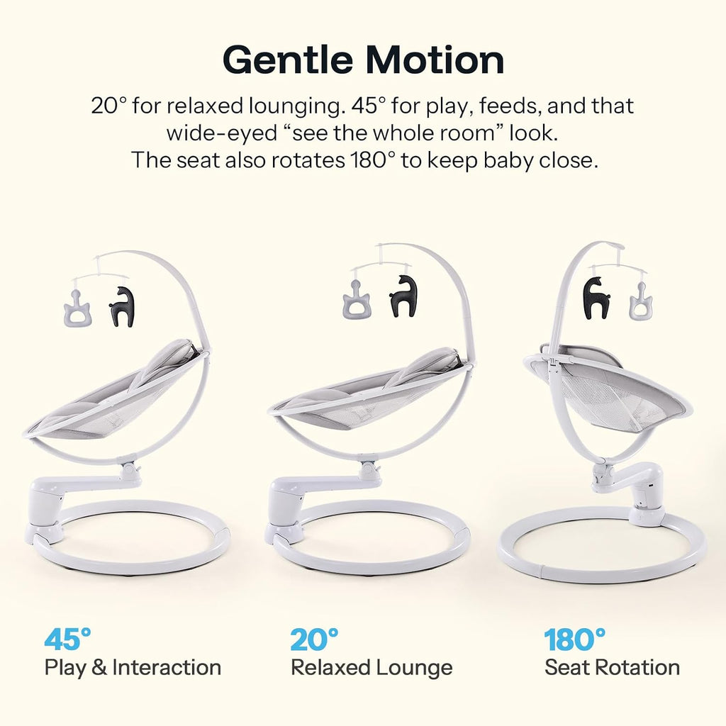 HARPPA Weddell Plus Electric Baby Swings for Infants and Newborns, Eye-Level Baby Swing 5 Speeds and Remote Control 10 Built-in Melodies, 2 Seat Positions & 180° Rotation for Indoor Use, Light Gray